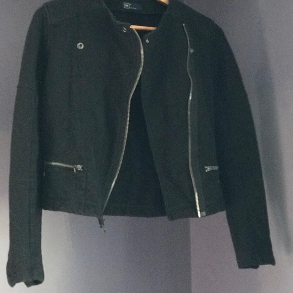 Asymmetrical Black Cotton Biker Jacket - Picture 5 of 5